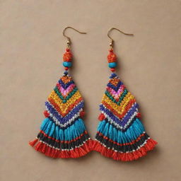 Earrings embroidered with designs inspired by the Huaylas dance of Peru, featuring vibrant colors and intricate traditional patterns.