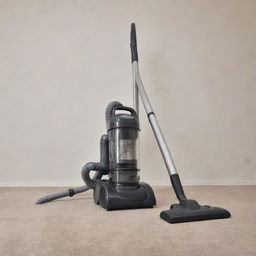 A giant, highly detailed vacuum cleaner in a domestic setting.