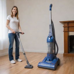 A giant, highly detailed vacuum cleaner in a domestic setting.