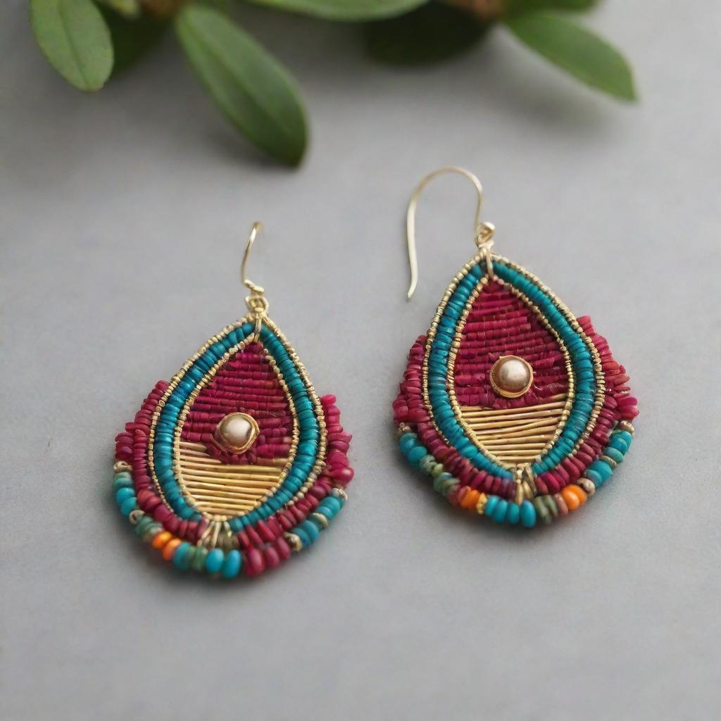 Upgrade the luxurious wire-wrapped earring to incorporate distinctly Peruvian elements like Incan symbols, vibrant Andean textile-inspired colors, and premium gemstones found in Peru.