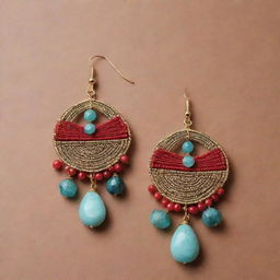 Upgrade the luxurious wire-wrapped earring to incorporate distinctly Peruvian elements like Incan symbols, vibrant Andean textile-inspired colors, and premium gemstones found in Peru.