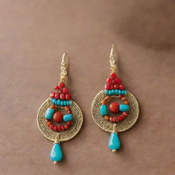 Upgrade the luxurious wire-wrapped earring to incorporate distinctly Peruvian elements like Incan symbols, vibrant Andean textile-inspired colors, and premium gemstones found in Peru.