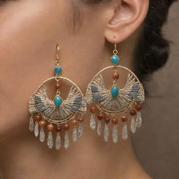 Enhance the design of the luxurious earring with explicitly Peruvian cultural symbols like Machu Picchu, the Andean condor and traditional textile patterns, all integrated with premium metals and gemstones