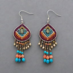 Make the luxurious Peruvian-themed earring more vibrant by adding a variety of colors inspired by Peruvian culture. Incorporate sparkling crystals and precious gemstones prevalent in Peru to increase its value and appeal.