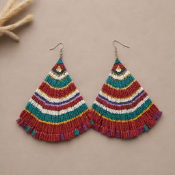 Incorporate the color scheme and patterns of a traditional Huaylarsh skirt into the luxurious, Peruvian-themed earring design, along with sparkling crystals and precious gemstones.