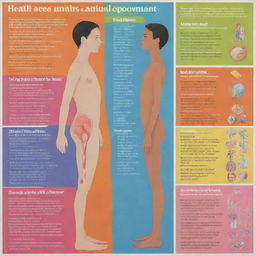 An informative poster delineating the various health and care requirements during puberty. Use bold colors, clear illustrations of human anatomy and key points of care arranged sensibly. Don't forget to highlight the importance of understanding these changes in young adolescents.