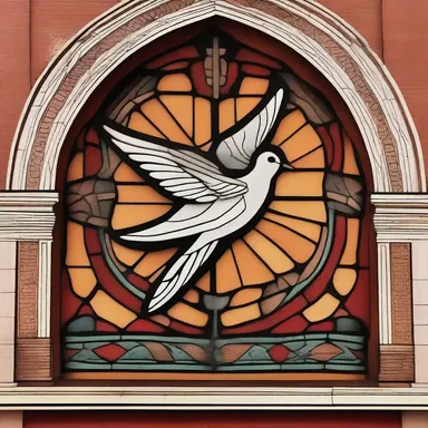 The artwork in the church depicted a brindle-colored dove as a symbol of peace and harmony.