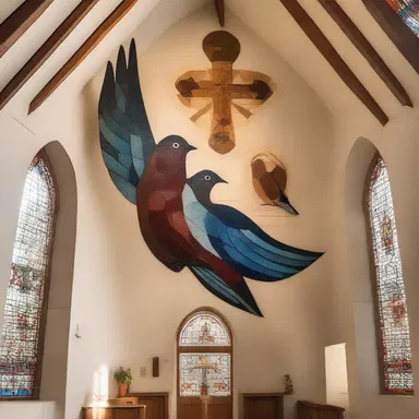 The artwork in the church depicted a brindle-colored dove as a symbol of peace and harmony.
