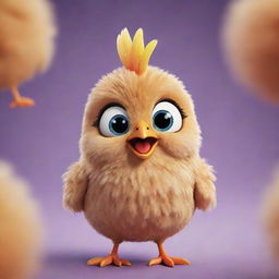 A cute, animated style chicken with sparkling eyes and vibrant feathers