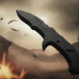 Create a thrilling thumbnail for 'Karambit War Zone III', focusing on a prominently displayed Karambit knife, a signature element of the game. Include game elements like soldiers, explosive scenes, and a war-torn environment.