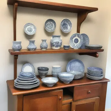 The artist used the plate rail in her studio to exhibit her beautiful ceramic creations.