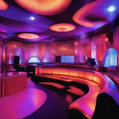 The nightclub's sleek architecture and vibrant interior design created an energetic atmosphere for the disco-goers.
