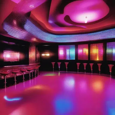The nightclub's sleek architecture and vibrant interior design created an energetic atmosphere for the disco-goers.