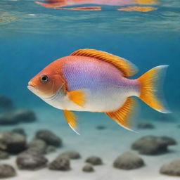 A colorful and cute fish swimming gracefully in clear, sunlit waters