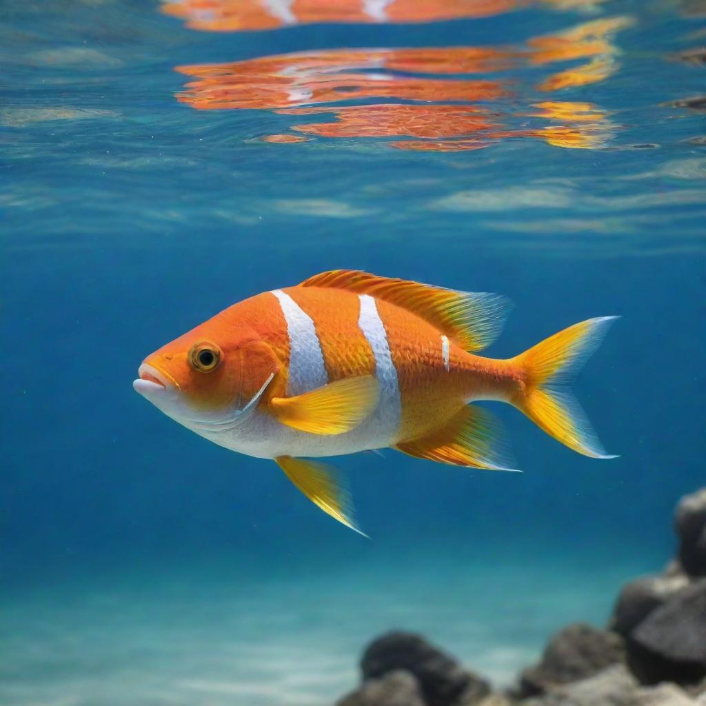 A colorful and cute fish swimming gracefully in clear, sunlit waters