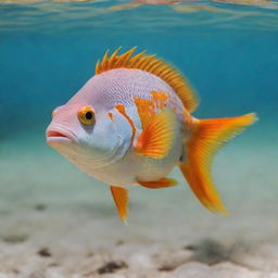 A colorful and cute fish swimming gracefully in clear, sunlit waters