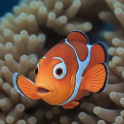 A cute Nemo, the clownfish from Finding Nemo, swimming happily in the coral reef