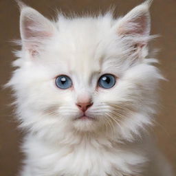 A small, adorable kitten with fluffy fur and bright, curious eyes.