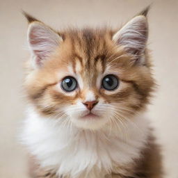 A small, adorable kitten with fluffy fur and bright, curious eyes.