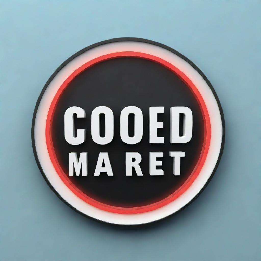 A vividly detailed 3D sign showcasing the logo and name 'Good Market'. The design is modern and incorporates technology themes, appropriate for a technology store.