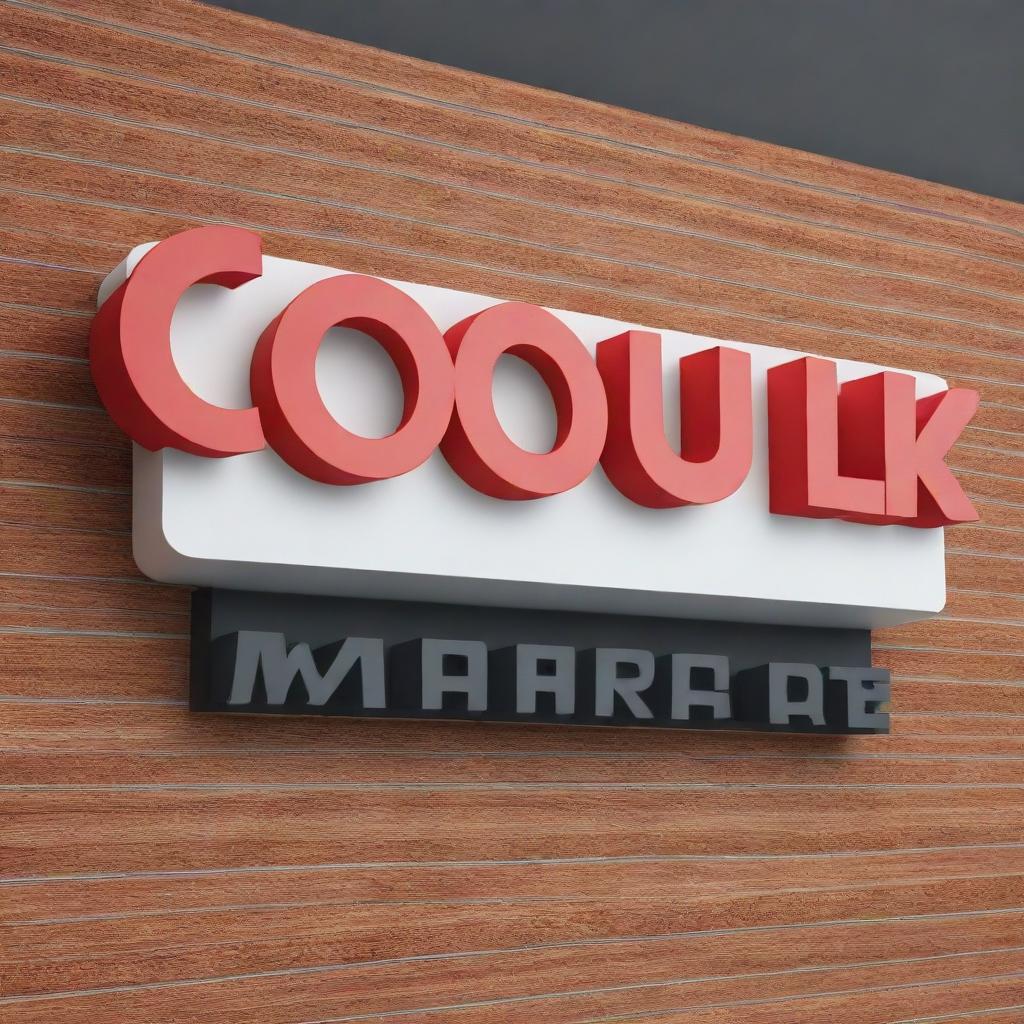 A vividly detailed 3D sign showcasing the logo and name 'Good Market'. The design is modern and incorporates technology themes, appropriate for a technology store.