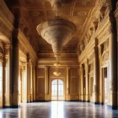 The grand entrance hall of the palace was adorned with a golden ferule, elegantly suspended from the ceiling.