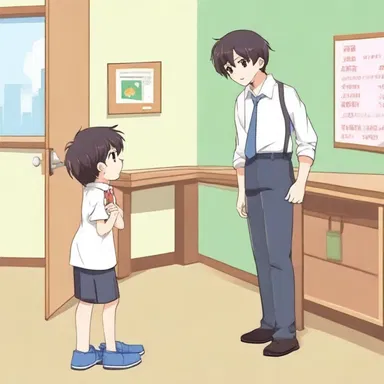 The protagonist's heart raced as he saw his strict teacher holding a ferule, ready to administer punishment for his misbehavior.