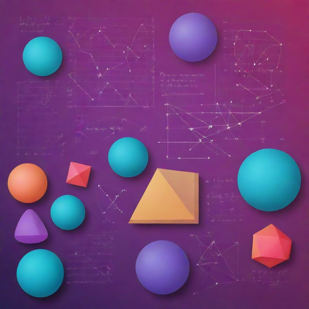 An illustrative depiction of various mathematical concepts, including geometric figures, algebraic formulas, and calculus graphs, using vibrant colors.