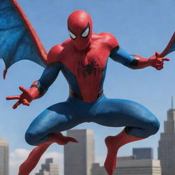 Spider-Man transforming into a Dragon, blending his characteristic red and blue suit with the powerful and mythical figure of a dragon, complete with scaling and wings.