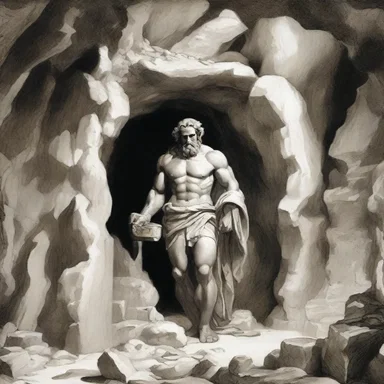 In Greek mythology, when Hephaestus was expelled from Mount Olympus, he built a make-do shelter in a cave.