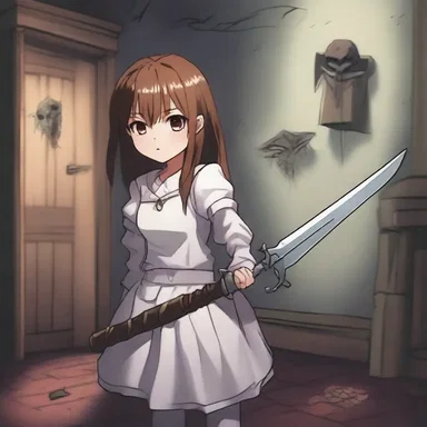 As the protagonist explored the haunted house, she stumbled upon a make-do weapon to defend herself against the evil spirits.