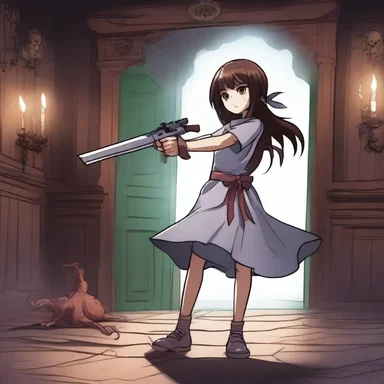 As the protagonist explored the haunted house, she stumbled upon a make-do weapon to defend herself against the evil spirits.