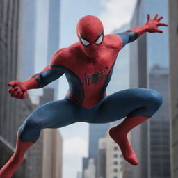 Spider-Man with six arms, each clothed in his distinctive red and blue suit, accentuating his agility and strength.