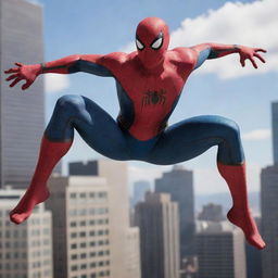 Spider-Man with six arms, each clothed in his distinctive red and blue suit, accentuating his agility and strength.