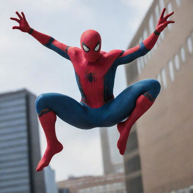 Spider-Man with six arms, each clothed in his distinctive red and blue suit, accentuating his agility and strength.