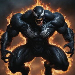 Venom, the Marvel antihero, infused with the majestic power of a dragon, radiating an aura of strength and majesty while retaining his recognizable, menacing form.