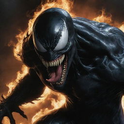 Venom, the Marvel antihero, infused with the majestic power of a dragon, radiating an aura of strength and majesty while retaining his recognizable, menacing form.