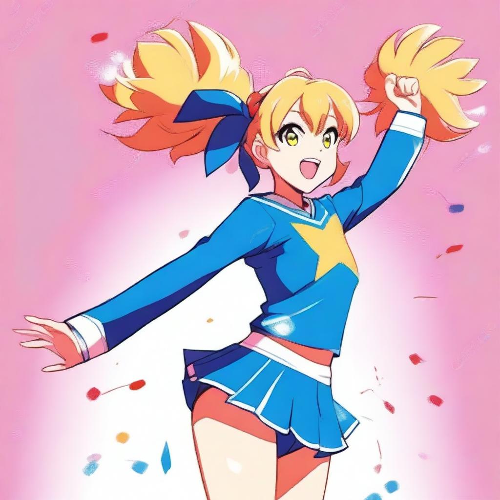 A high-quality digital art image of a cheerful anime cheerleader