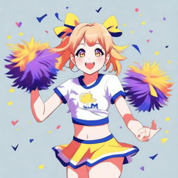 A high-quality digital art image of a cheerful anime cheerleader