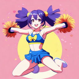 A high-quality digital art image of a cheerful anime cheerleader