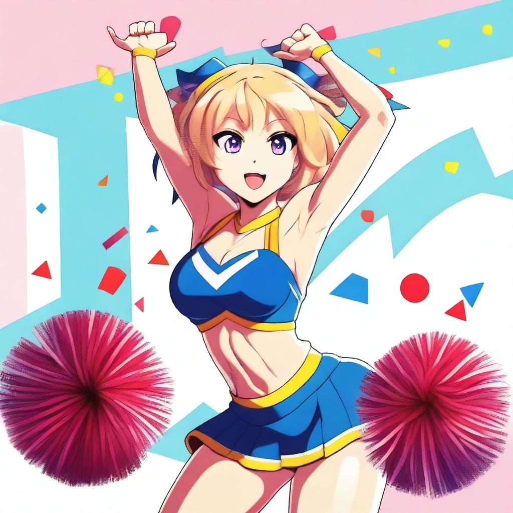 A high-quality digital art image of an attractive anime cheerleader with a curvaceous figure