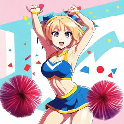 A high-quality digital art image of an attractive anime cheerleader with a curvaceous figure