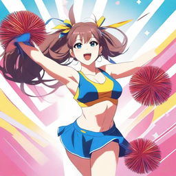 A high-quality digital art image of an attractive anime cheerleader with a curvaceous figure