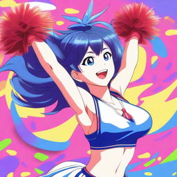 A high-quality digital art image of an attractive anime cheerleader with a curvaceous figure