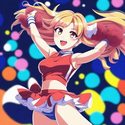 A high-quality digital art image of an attractive anime cheerleader with a curvaceous figure