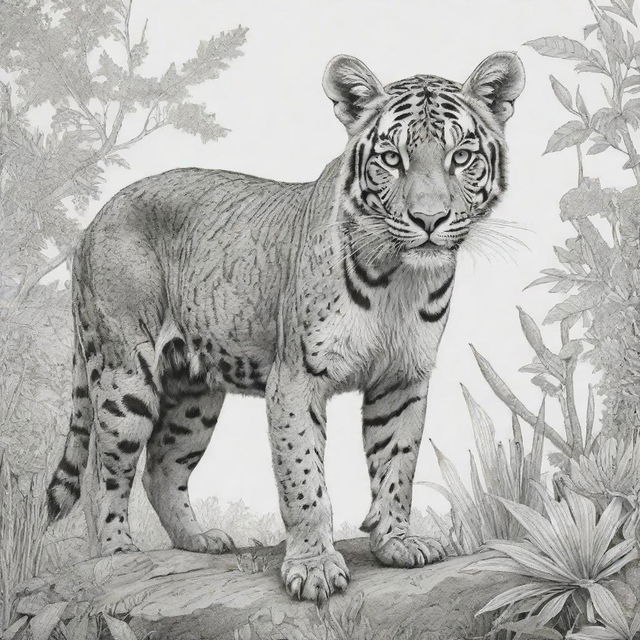 Create a sequence of 80 distinct, intricate black and white illustrations of various animals in different habitats, each skillfully designed for filling with vibrant color in a coloring book