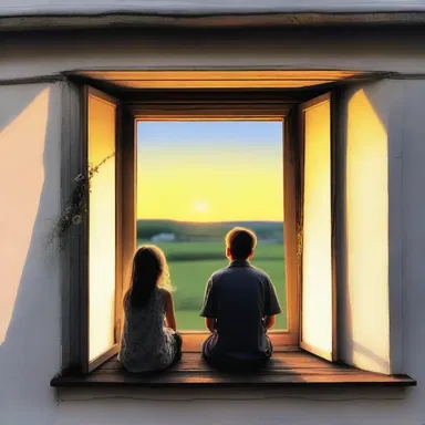 As the sun set, they sat by the oxeye dormer window, sharing stories and gazing into each other's eyes.