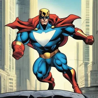 Captain Hero, with his incredible strength and oxeye shield, defended the city from the supervillains.
