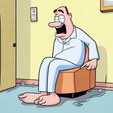 In the cartoon, the character accidentally sat on a numbing device, causing him to lose feeling in his body temporarily.