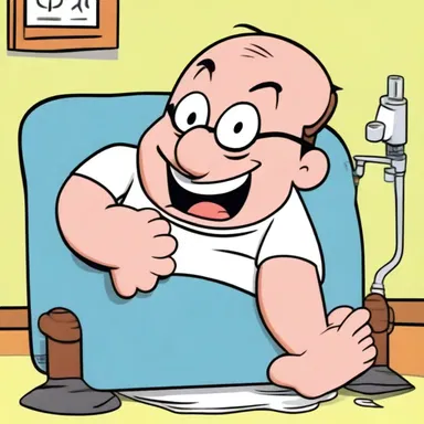 In the cartoon, the character accidentally sat on a numbing device, causing him to lose feeling in his body temporarily.
